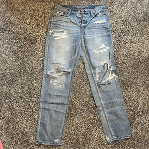 American Eagle Vintage High Rise Straight Leg Distressed Denim Mom Jeans Size 8